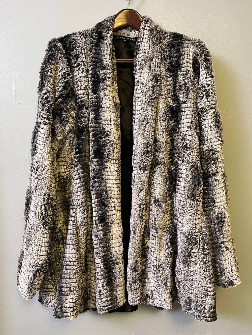 Open-Front Faux Fur Teddy Jacket in Black and White